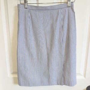 Talbots blue/white vertical striped pencil skirt sz 8P Petite Fully lined EUC